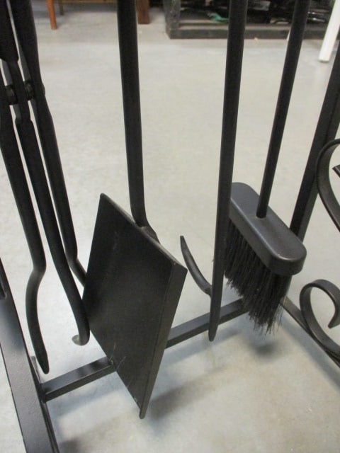 Black Wrought Iron Fireplace Screen & 4 PC Fireplace Tools - 7