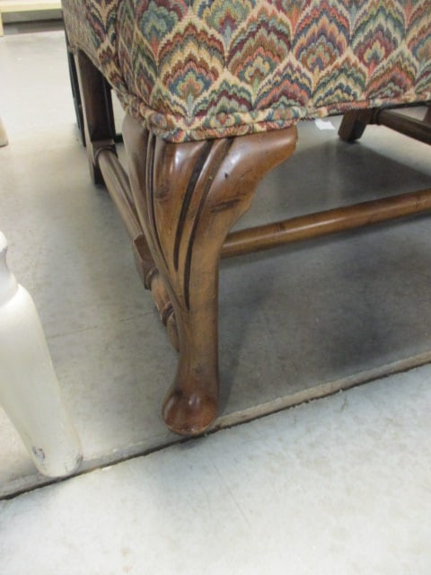Queen Ann Style Vtg. Wingback Chair w/Chevron Pattern Upholstery - 2