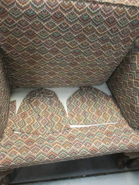 Queen Ann Style Vtg. Wingback Chair w/Chevron Pattern Upholstery - 3