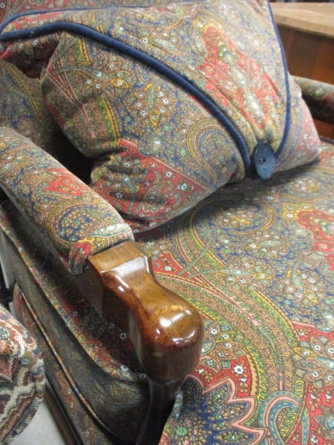 Vtg. Traditional Armchair w/Paisley Upholstery & Pillow - 3