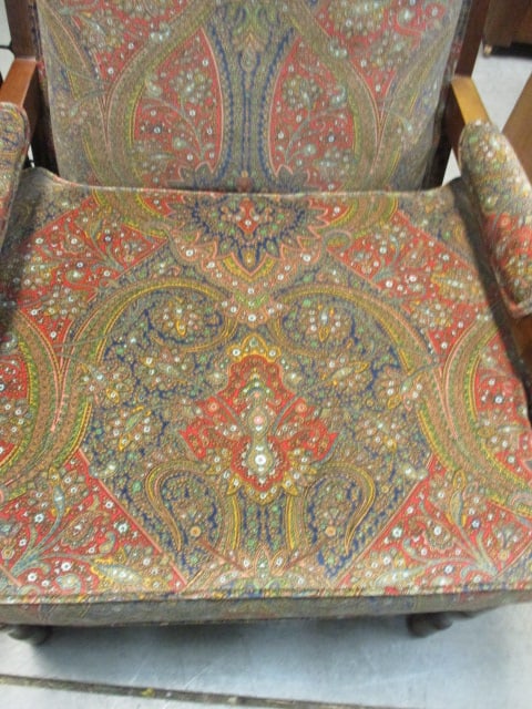 Vtg. Traditional Armchair w/Paisley Upholstery & Pillow - 5