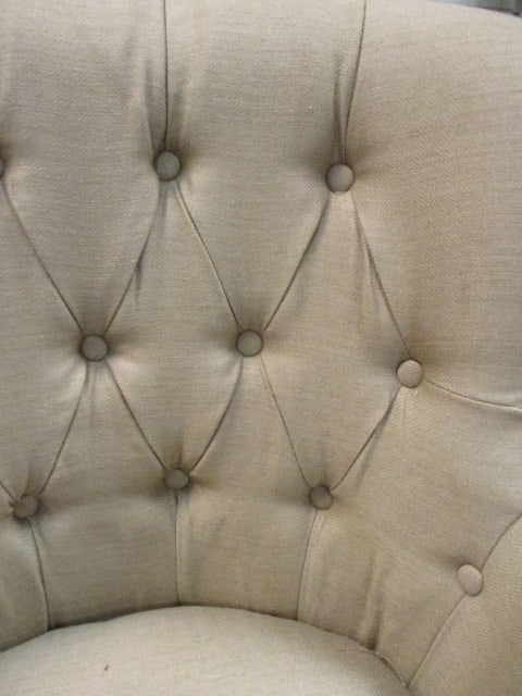 Button Tufted Beige Linen Accent Armchair w/Casters - 2