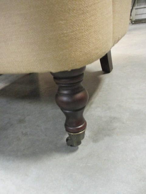 Button Tufted Beige Linen Accent Armchair w/Casters - 4