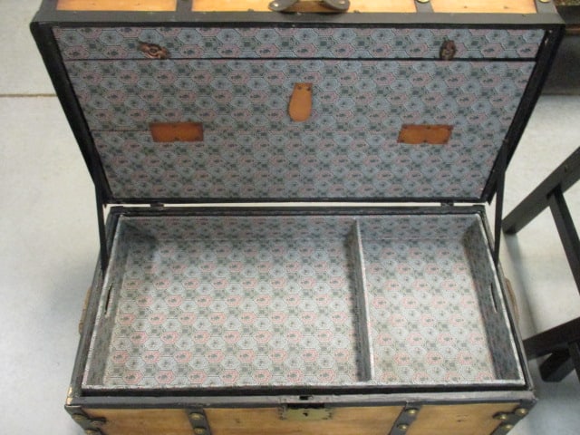 19th Century Dome Top Wood Travel Trunk w/riveted tacks - 3