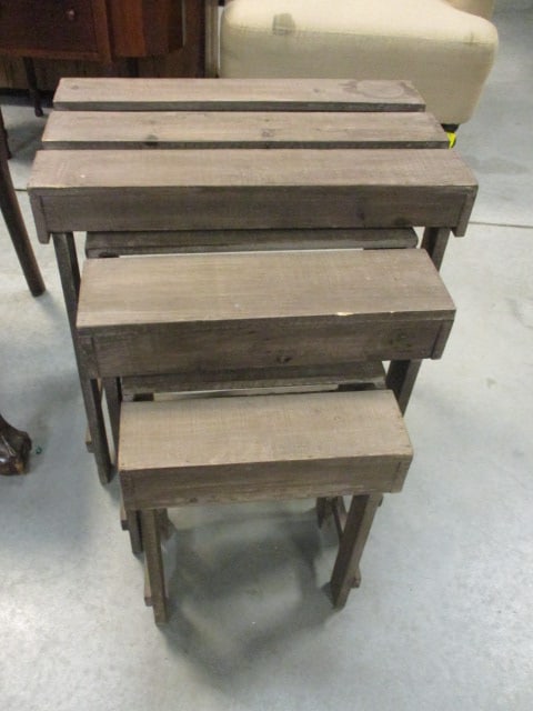 Rustic Wood 3 PC Nesting Table Set: .