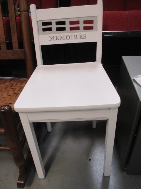 White Painted Wood Child's Chair: 13 x 14 x 26 (has been repaired) see pictures
