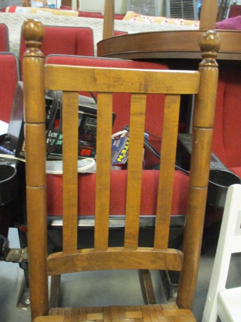 Vtg. Slat Back Wood Rocking Chair w/Woven Splint Wood Seat - 3