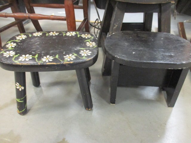 Black Wood Stools (Lot of 2): 12 x 9 x 9