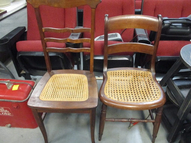 Vtg. French Style Oak Side Chair w/Woven Cane Seat (2): .