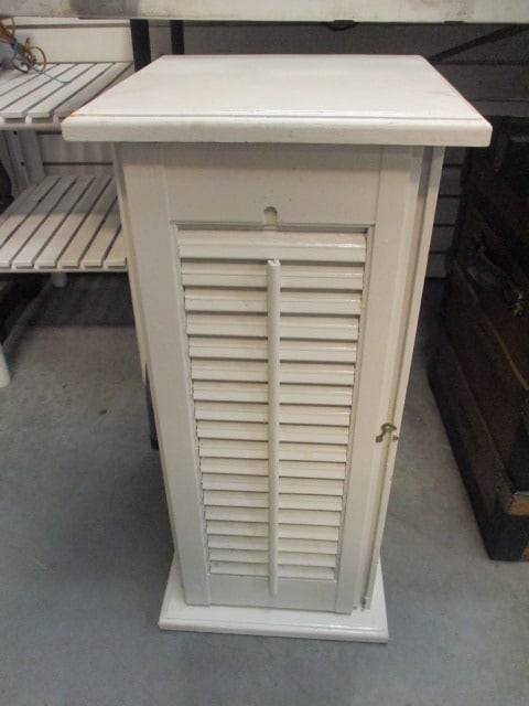 White Shutter Style Accent Cabinet w/louvered Shutter Door: 19 x 14 x 23