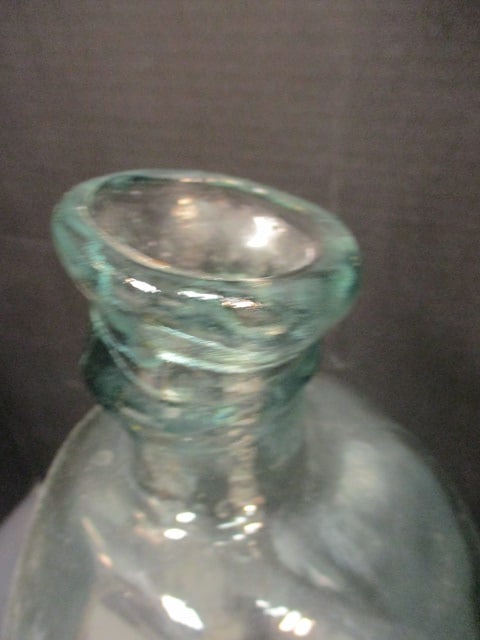 Antique Mold Blown Aqua Glass Historical Jar w/Lip - 2