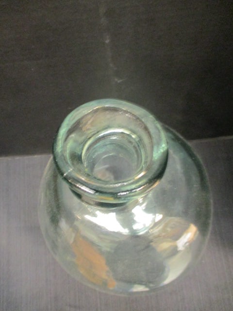 Antique Mold Blown Aqua Glass Historical Jar w/Lip - 3