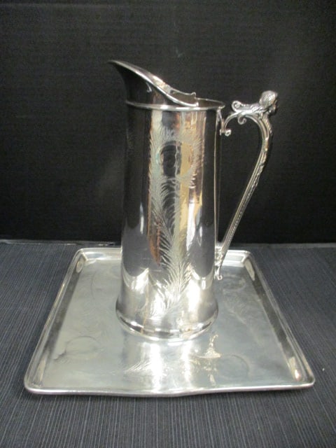 James Tufts Silverplate 10" Pitcher & Square 10" Tray: Tray has some dents