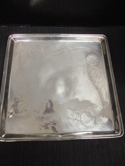 James Tufts Silverplate 10" Pitcher & Square 10" Tray - 2