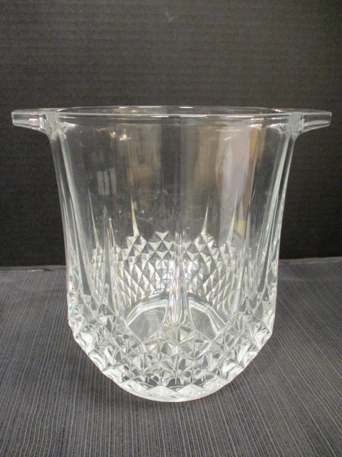 Longchamp Clear Crystal Ice Bucket w/Diamond Cut Pattern: 6 1/2" Diam x 8" H