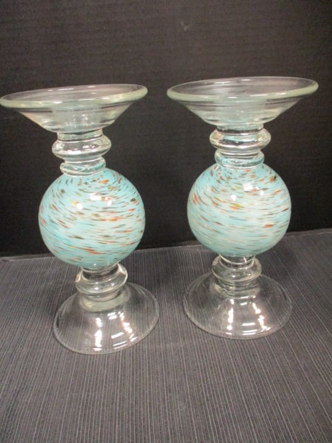 Art Glass Pillar Candle Holder (PR): 9 1/4"