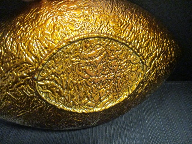 Turquoise & Gold Leaf Shaped Art Glass Bowl - 4