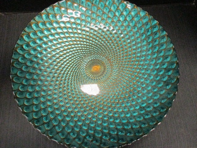 Turquoise & Gold Swirled Teardrop Pattern Peacock Bowl - 2