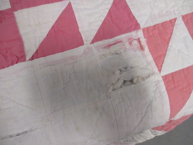 Handmade Vtg. Quilt w/pink & White Blocks - 2