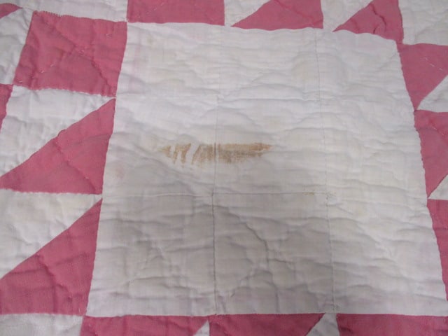 Handmade Vtg. Quilt w/pink & White Blocks - 3