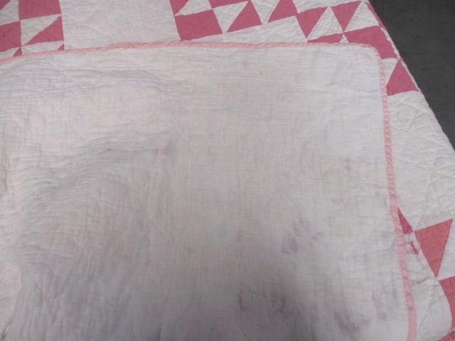 Handmade Vtg. Quilt w/pink & White Blocks - 4