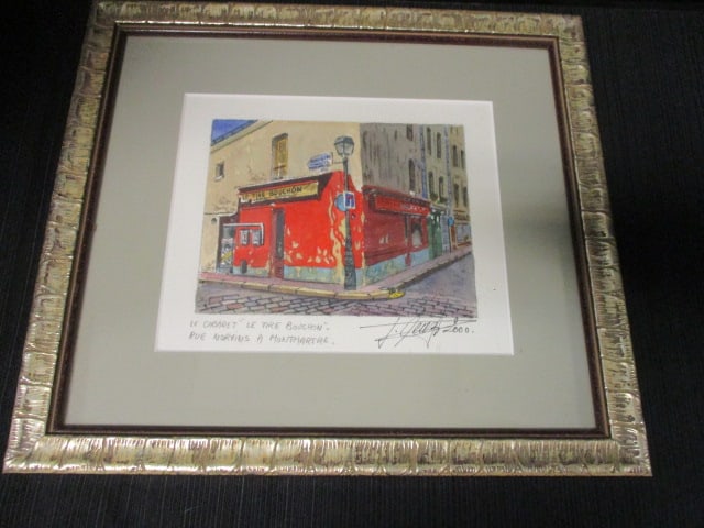 Signed Matted Framed Le-Tire Bouchon Restaurant Print 2000: 13 1/2 x 12 1/2