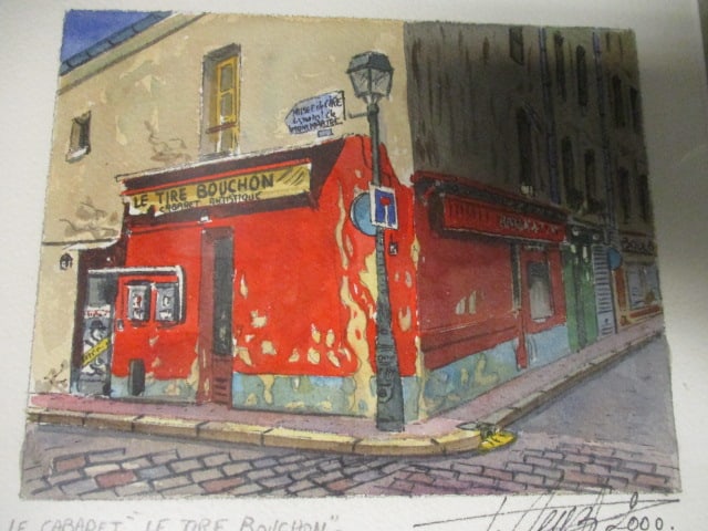 Signed Matted Framed Le-Tire Bouchon Restaurant Print 2000 - 2