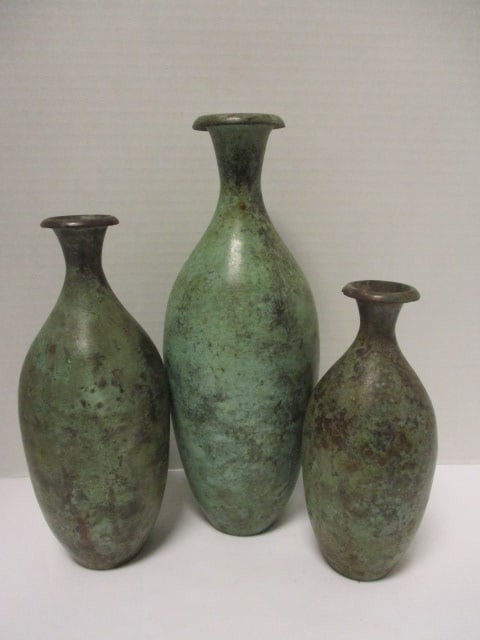 Vtg. Metal Vases w/weathered verdigris patina (Lot of 3) (1 of 7)