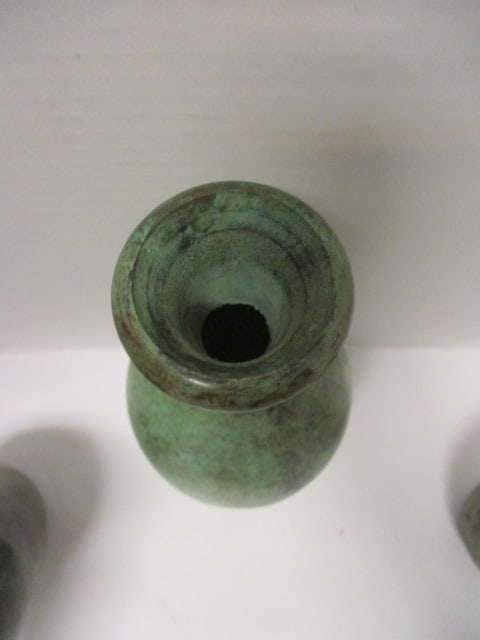 Vtg. Metal Vases w/weathered verdigris patina (Lot of 3) - 4