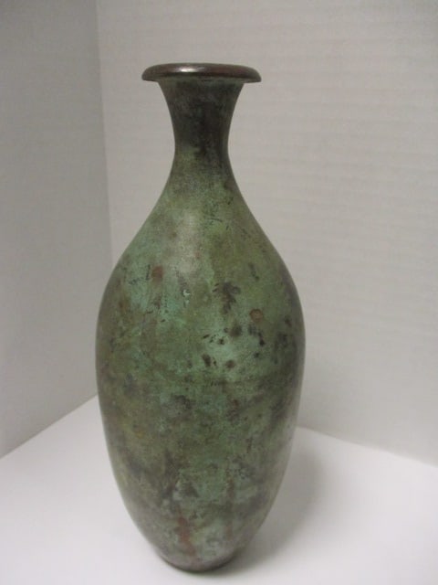 Vtg. Metal Vases w/weathered verdigris patina (Lot of 3) - 5