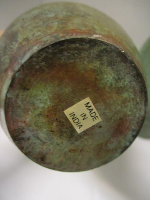 Vtg. Metal Vases w/weathered verdigris patina (Lot of 3) - 7