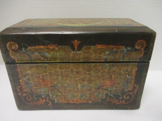 Lacquered Folk Art Style Handpainted Box: 9 x 4 1/2 x 6