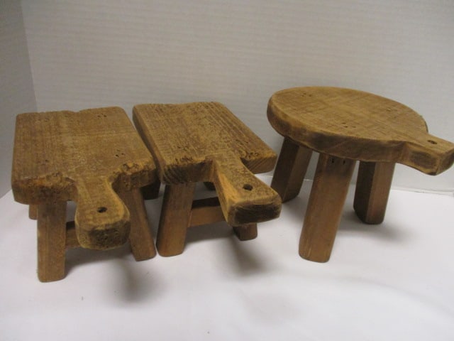 Rustic Decorative Wood 3 Leg Base Pedestal Risers (3): 2-4 1/2", 1-6"