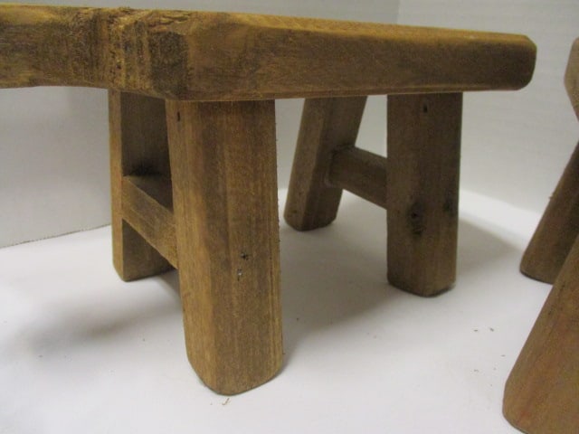 Rustic Decorative Wood 3 Leg Base Pedestal Risers (3) - 3