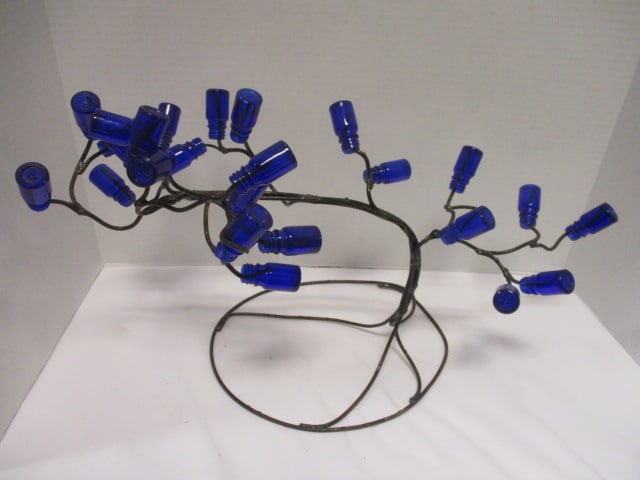 Mini Cobalt Blue Bottle Tree: 22" W x 11" H