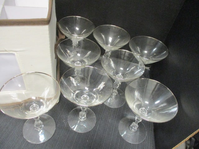 Vtg. Crystal Cocktail Stems w/Silver Trim - 2