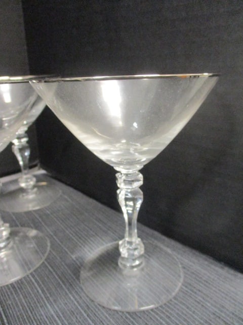 Vtg. Crystal Cocktail Stems w/Silver Trim - 3