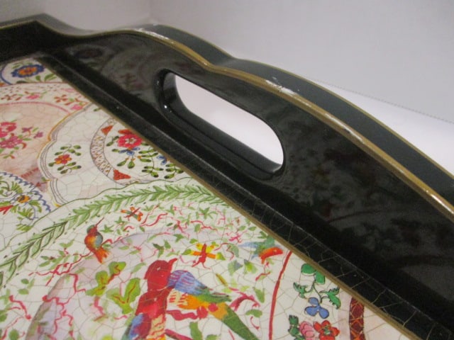 Decorative Lacquered Wood Serving Tray w/Plate Pattern - 2