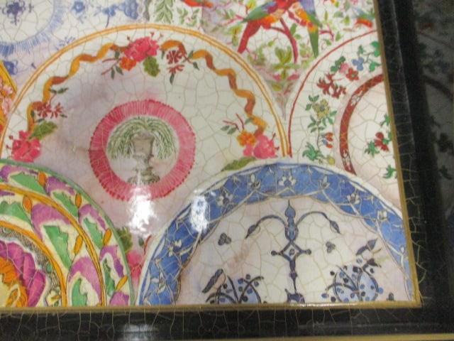 Decorative Lacquered Wood Serving Tray w/Plate Pattern - 3