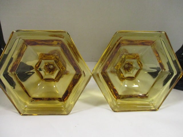 Amber Glass 6" Candlestick (PR), Blue Glass 9 1/2" Candlestick (PR) - 4