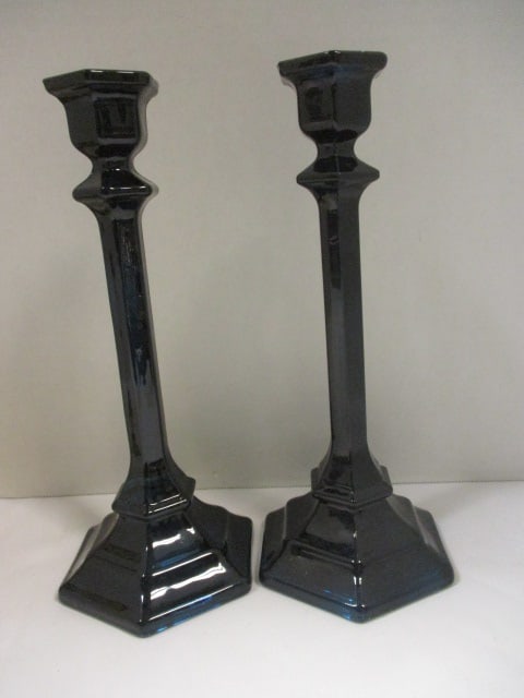 Amber Glass 6" Candlestick (PR), Blue Glass 9 1/2" Candlestick (PR) - 5