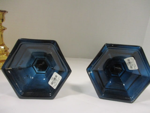 Amber Glass 6" Candlestick (PR), Blue Glass 9 1/2" Candlestick (PR) - 7