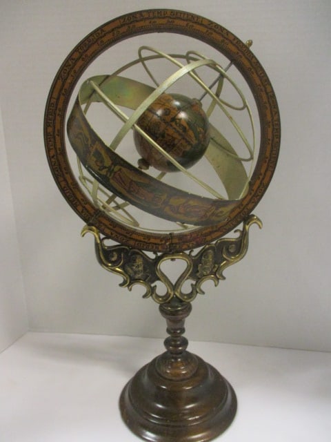 Decorative Armillary Sphere w/Central Globe 'Zona Torrida': 18"