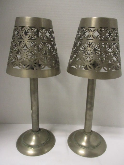 Brushed Silver Tone Accent Candle Holders: 16 1/2"