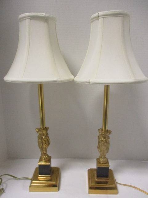 Art Deco (PR) Brass Candlestick Lamps: 22"