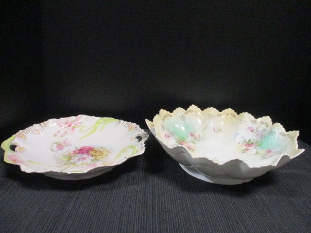 Antique Porcelain Scalloped Serving Bowl & Iris Handled Bowl (1 of 9)