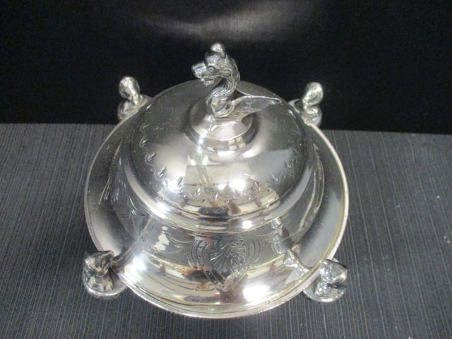Silverplate Serving Vessel w/Animal head & Figural Head Accents - 2