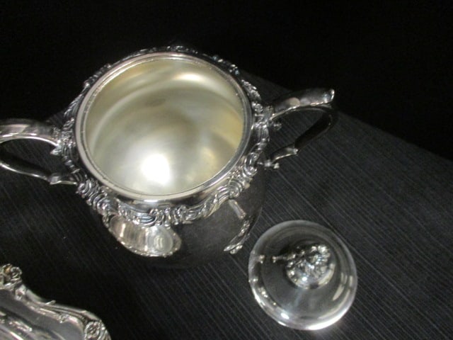 Wallace Teapot, Sugar/Creamer & Webster Wilcox Platter - 3
