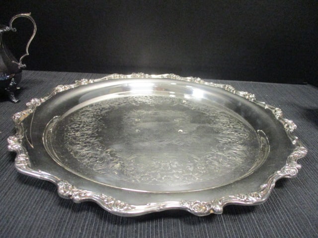 Wallace Teapot, Sugar/Creamer & Webster Wilcox Platter - 9