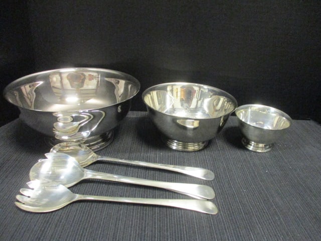 Silverplate Bowls, & 4 Silverplate Serving Spoons/Forks (1 of 11)